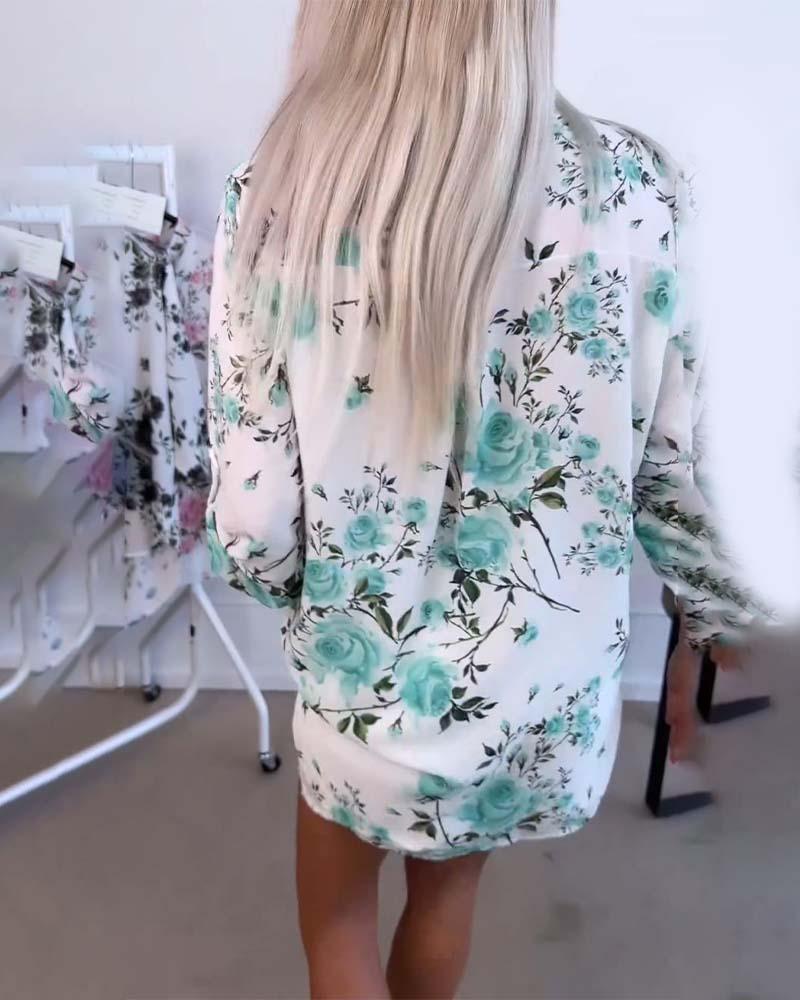 Unique 3/4 Sleeve Plant Print Top