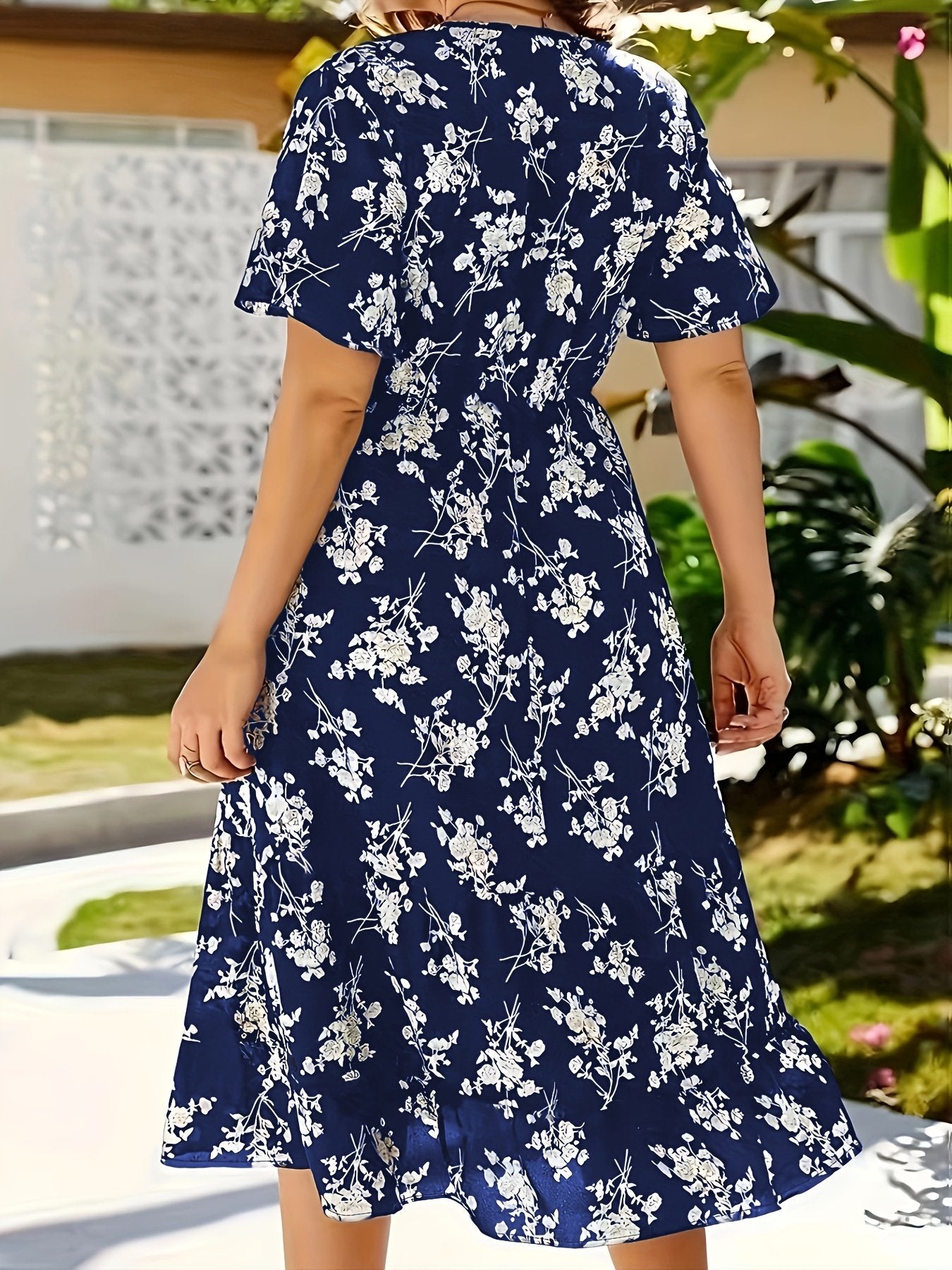 Vibrant Floral Print High Waist Midi Dress