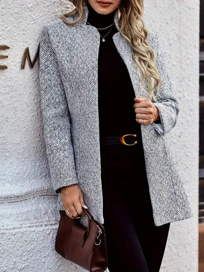 Grey Plain Long Sleeve Outerwear