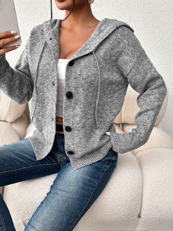 Grey Plain Hoodie Cardigan