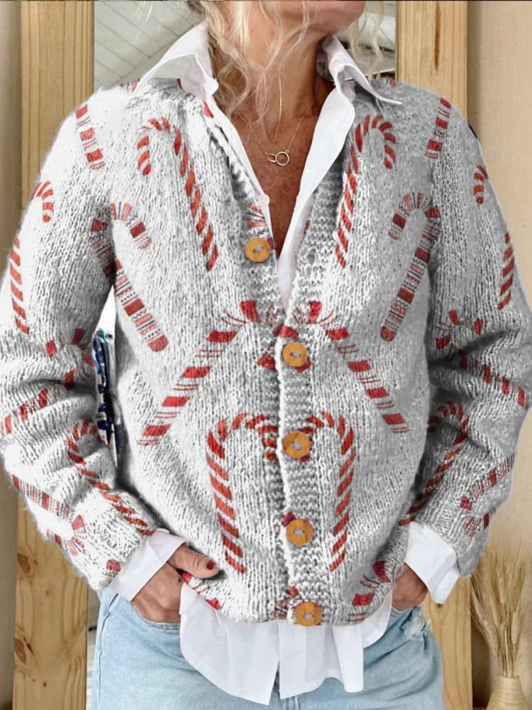 Cane Pattern Buttoned Cardigan Sweater