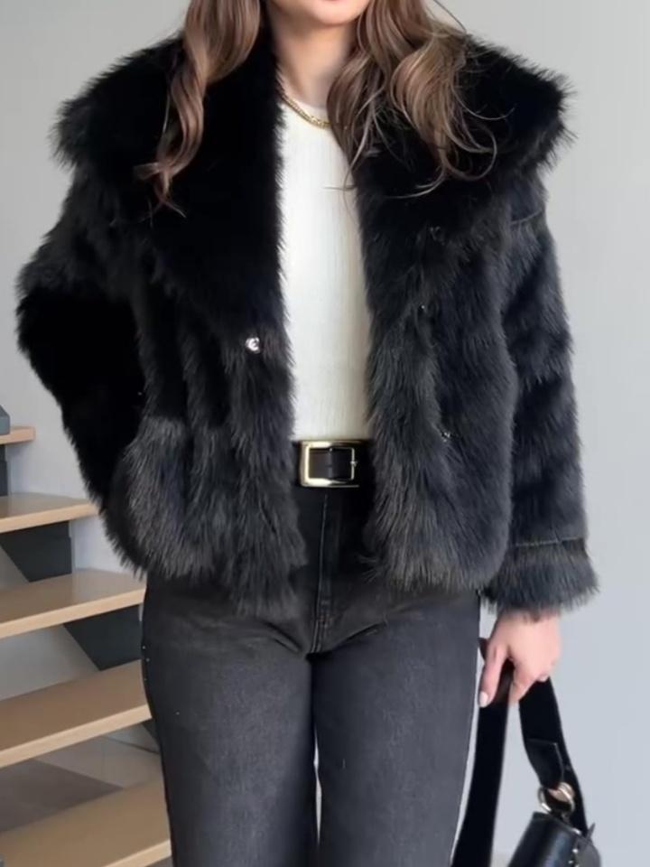 Short Faux Fur Coat With Large Lapels