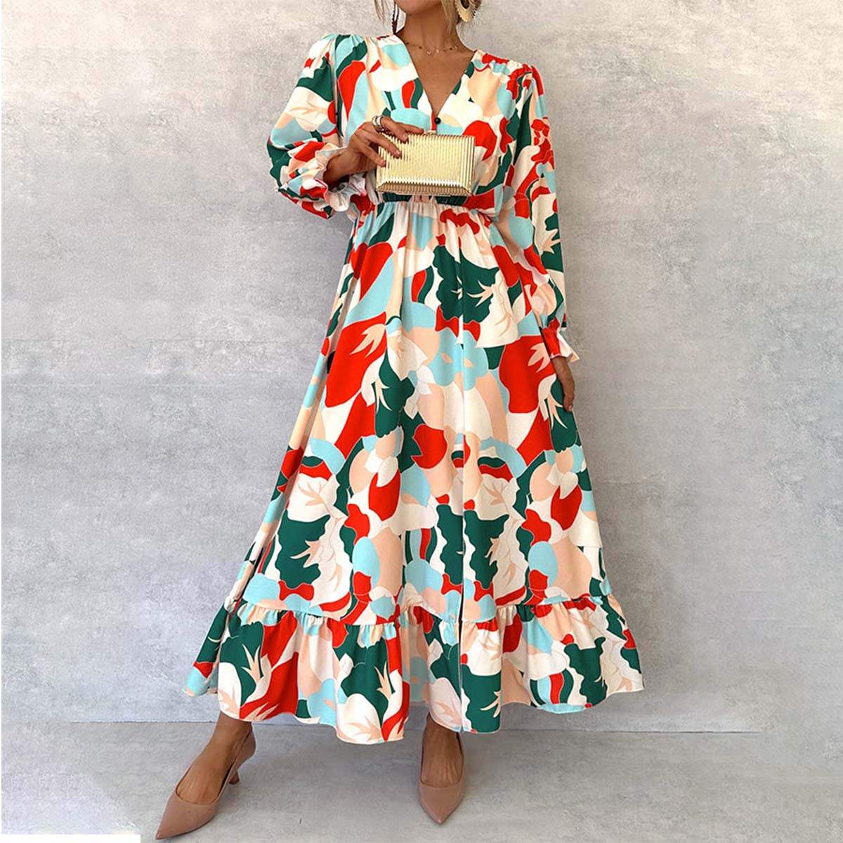 Showy Long Sleeve Multicolor Maxi Dress