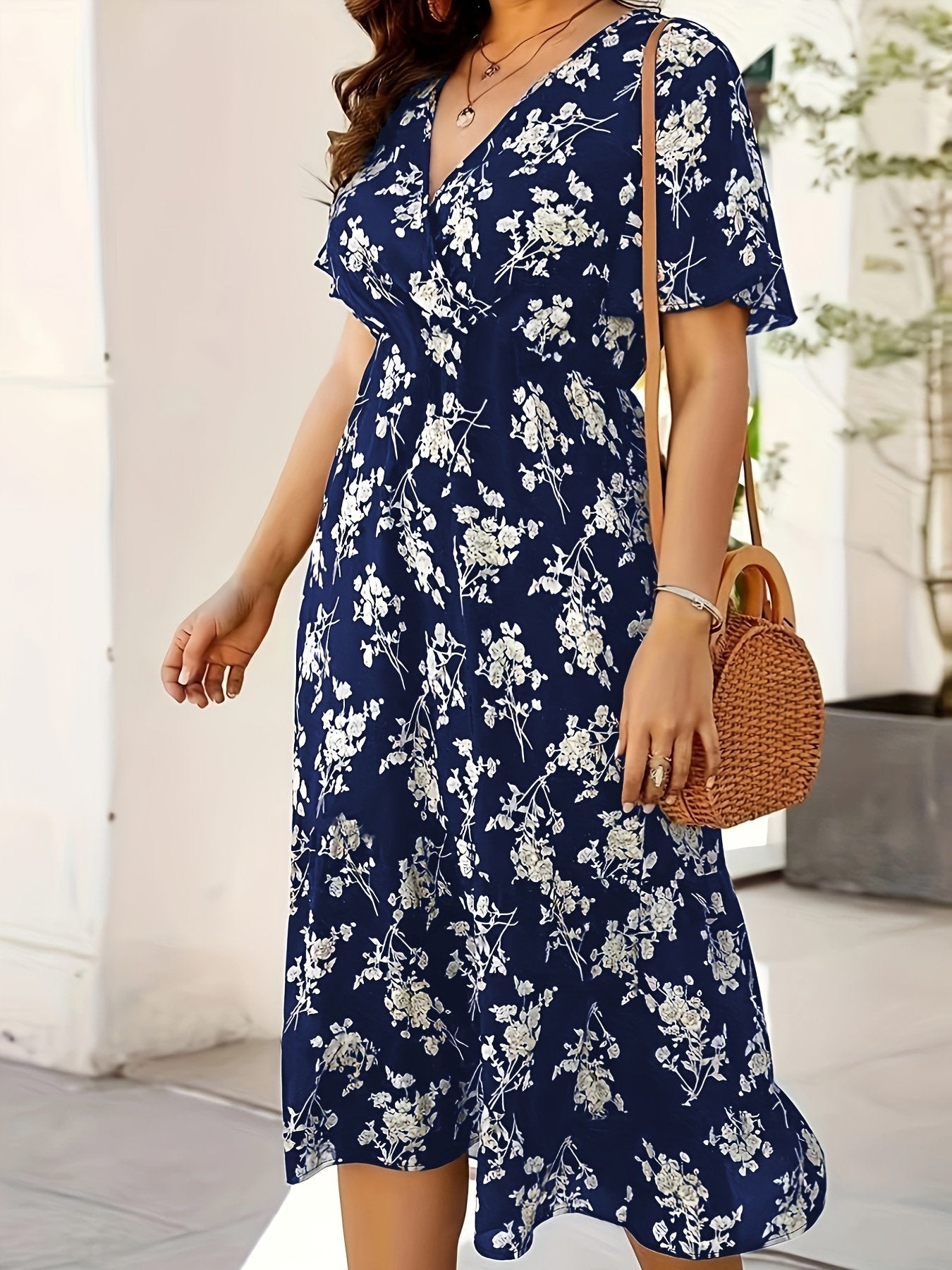 Vibrant Floral Print High Waist Midi Dress