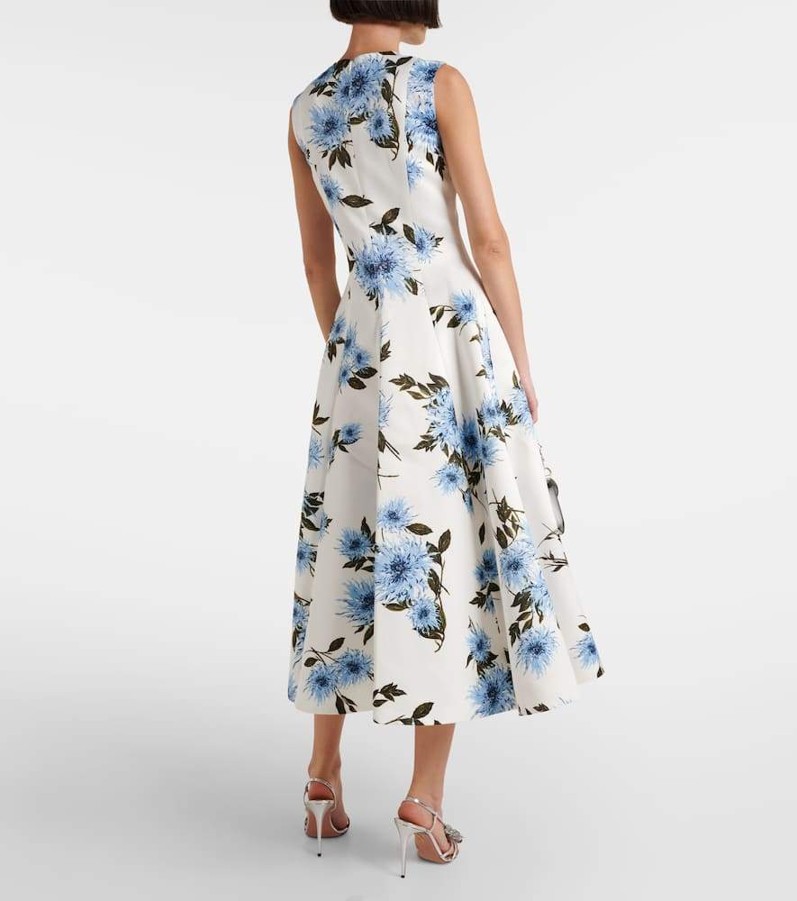 Stylish Floral Taffeta Faille Midi Dress