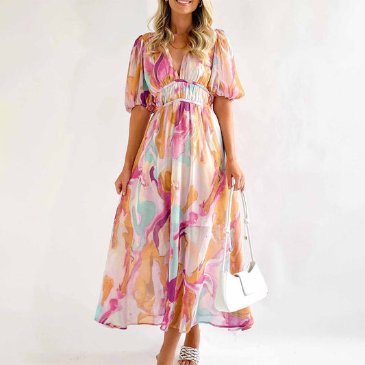 Sweet Short Sleeve Pink Maxi Dress