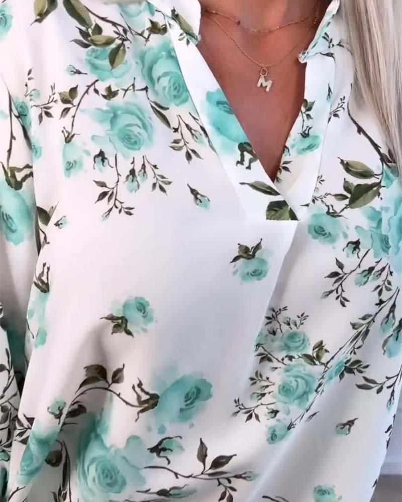 Unique 3/4 Sleeve Plant Print Top