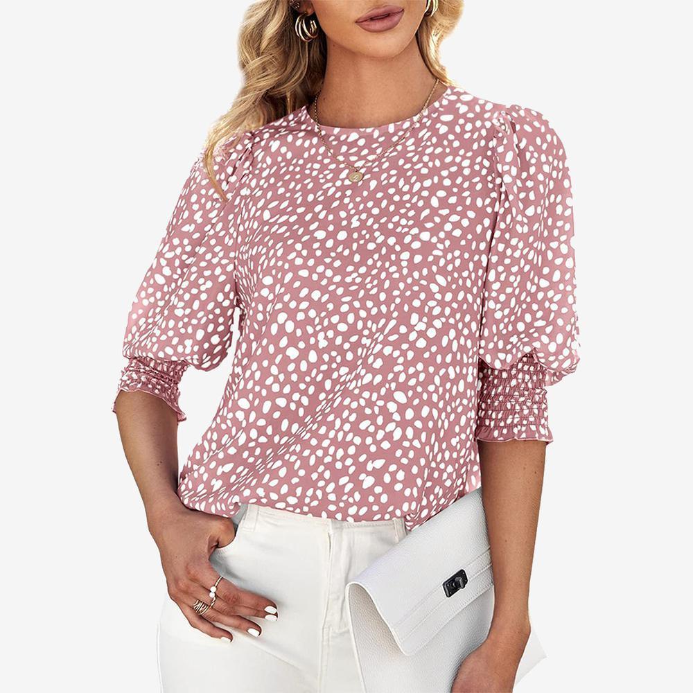 Rundhals-Top mit Print in Rosa 