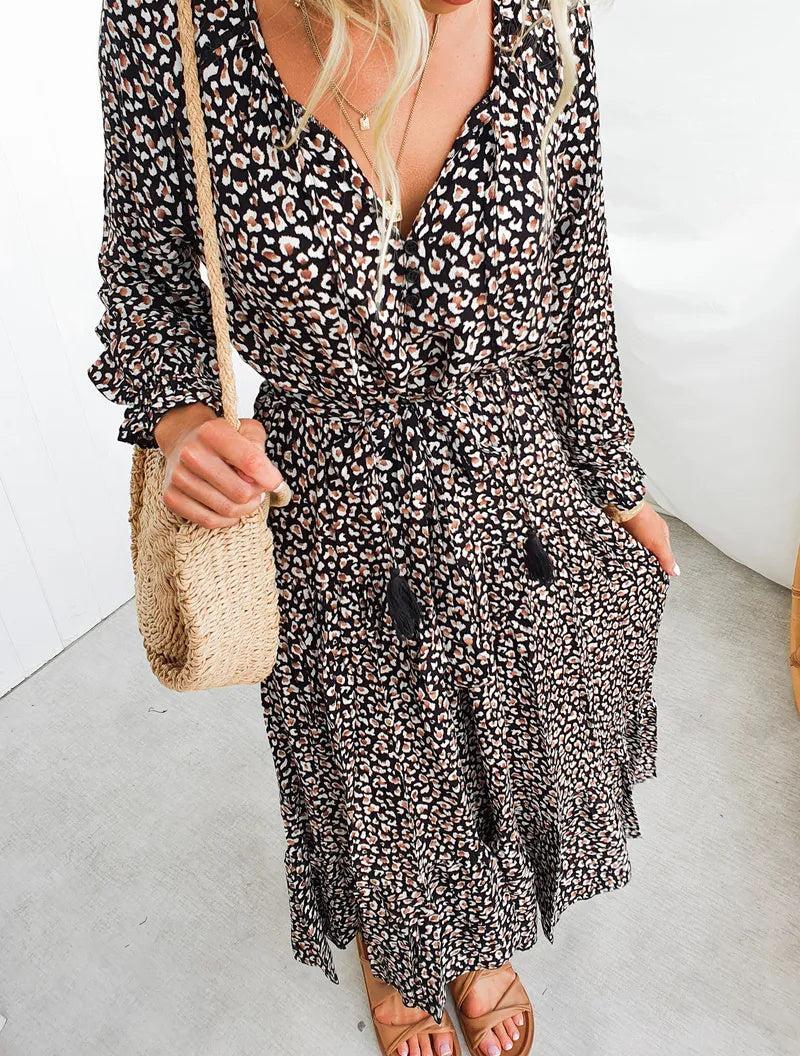 Chic V-Neck Long Sleeve Maxi Dress