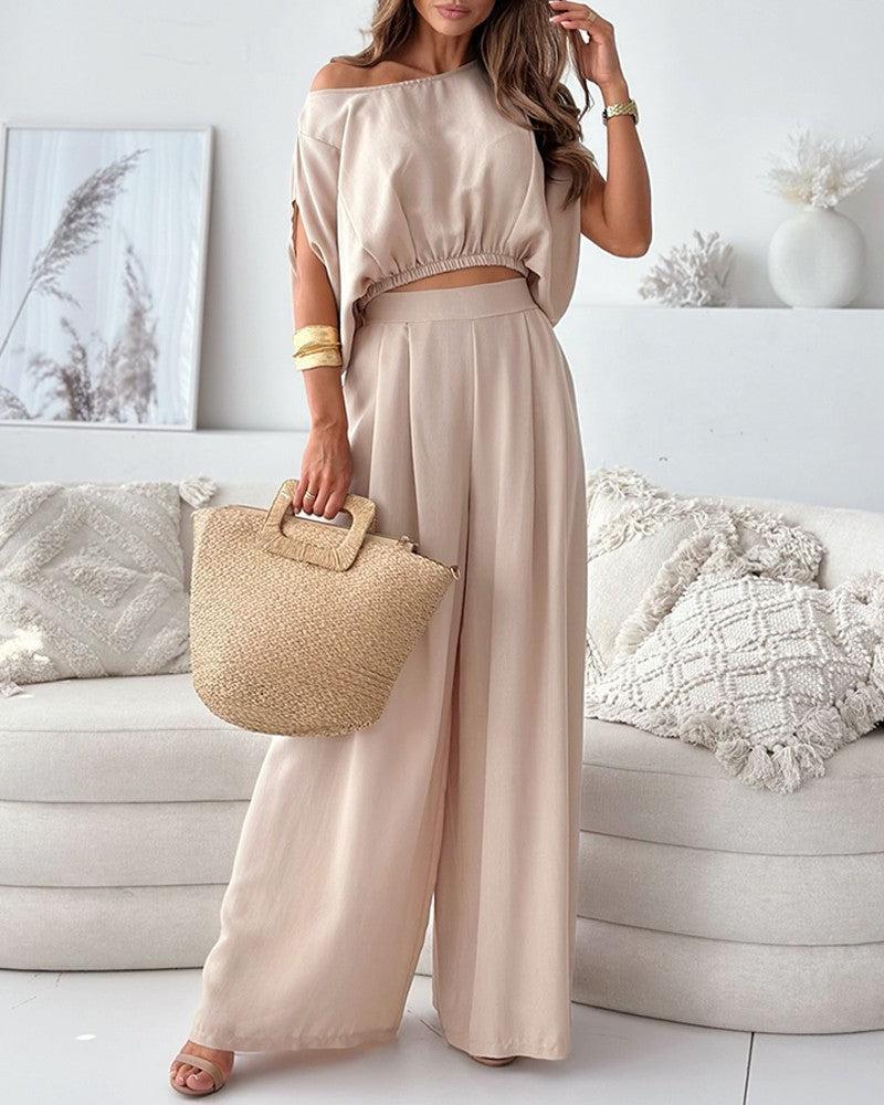 Apricot Plain Short Sleeve Two Piece Set