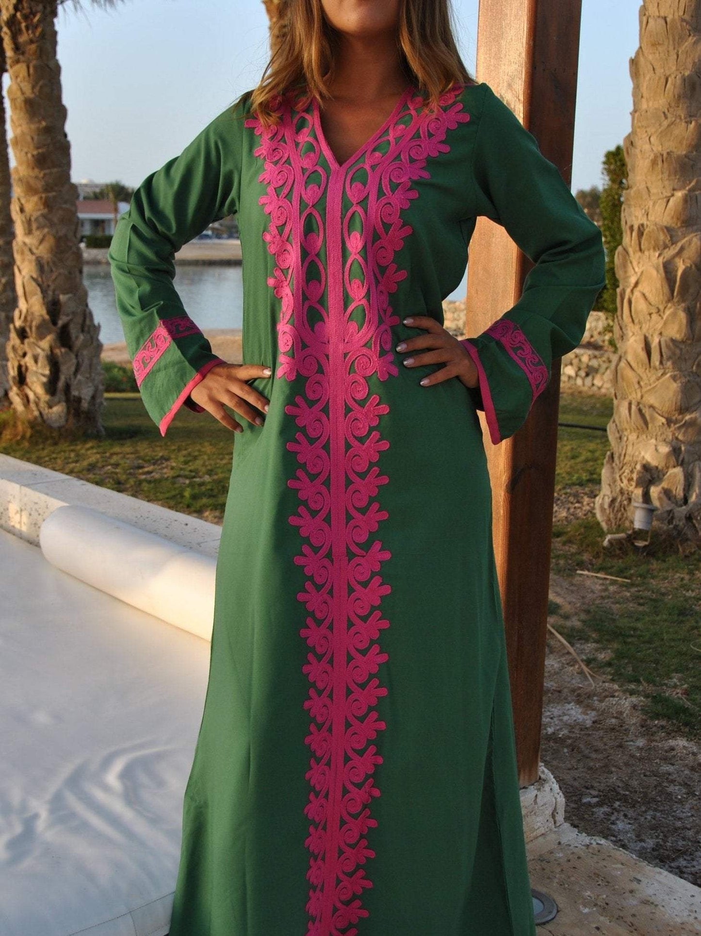 Green Bohemian Maxi Kaftan Dress