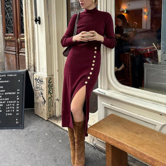 Burgundy Plain Midi Sweater Dress