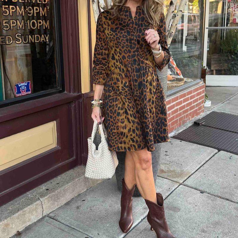 Stylish Leopard Print V-Neck Mini Dress