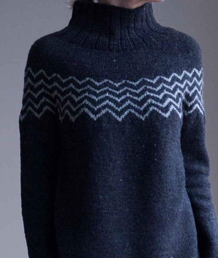 Popular Blue High Neck Long Sleeve Sweater