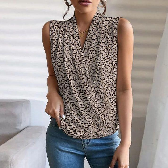 Khaki V-Neck Sleeveless Top