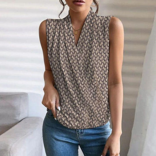 Khaki V-Neck Sleeveless Top