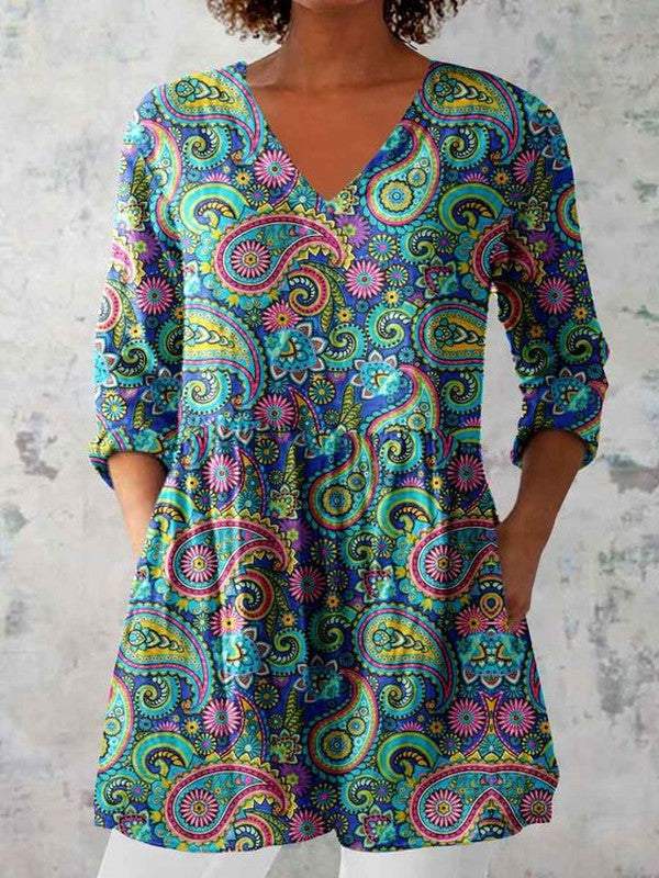 Temperamentvolles Top mit V-Ausschnitt und Paisley-Print 