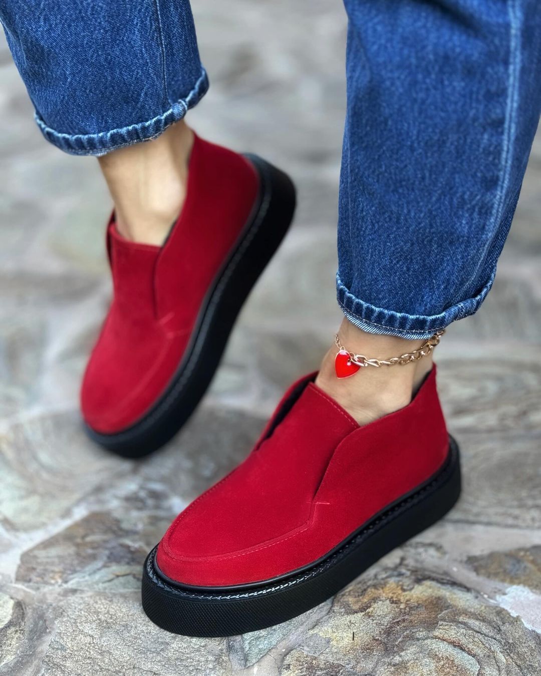 Casual Red Suede Thick Loafers