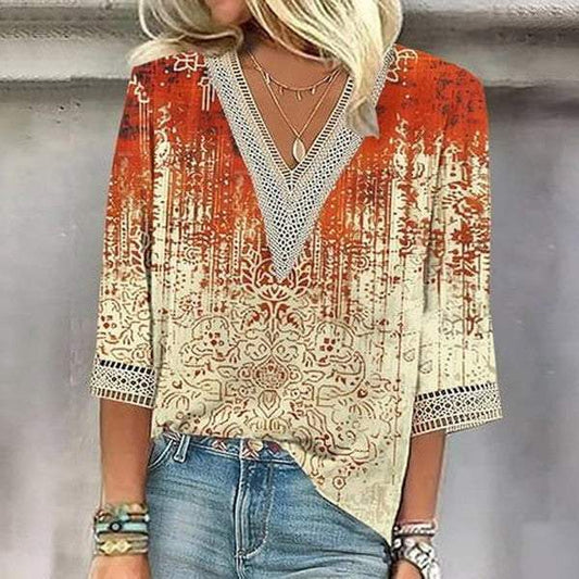 Chic V-Neck 3/4 Sleeve Top