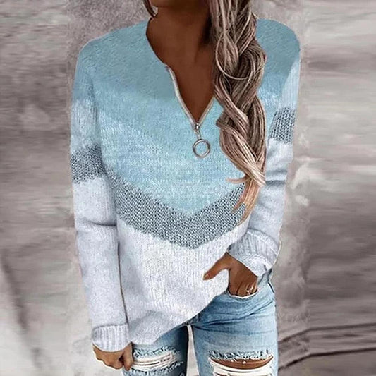 Blue Skies Chevron Zipper Sweater