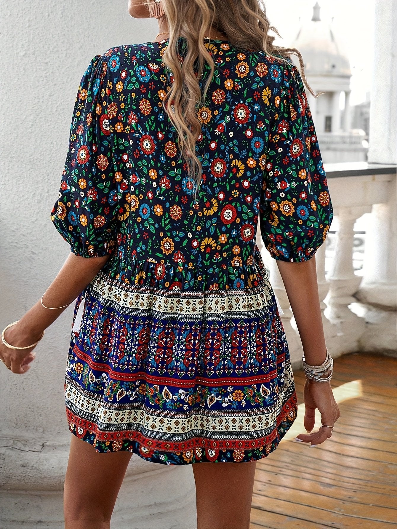 Elegant Floral Print Half Sleeve Top