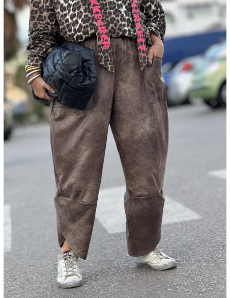 Chocolate Brown Suede Pockets Trousers