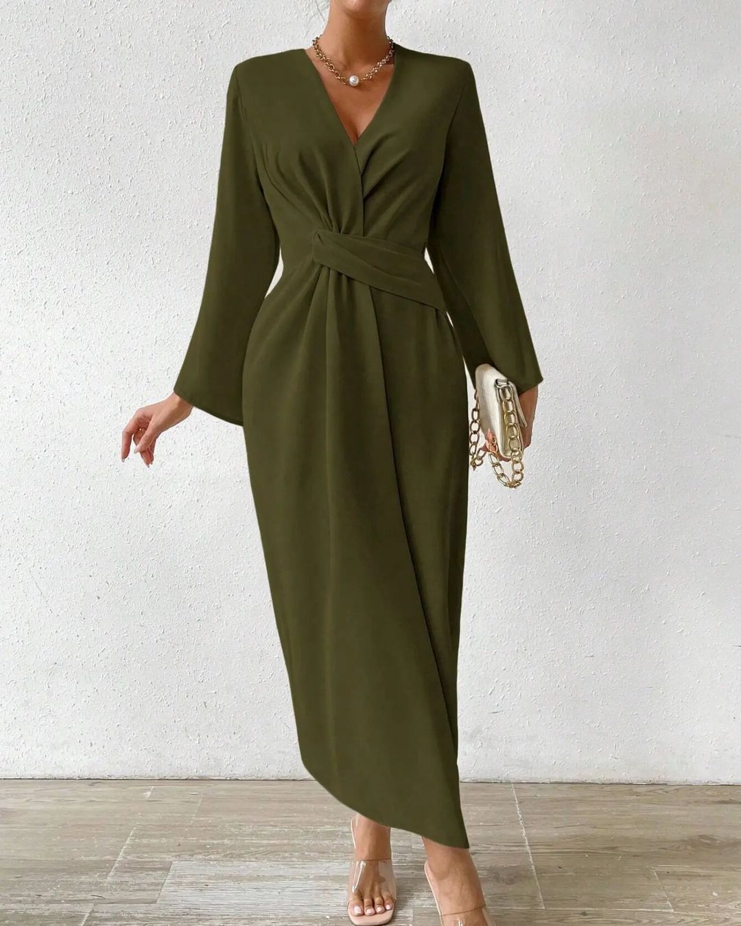 Elegant Long Sleeve Plain Maxi Dress