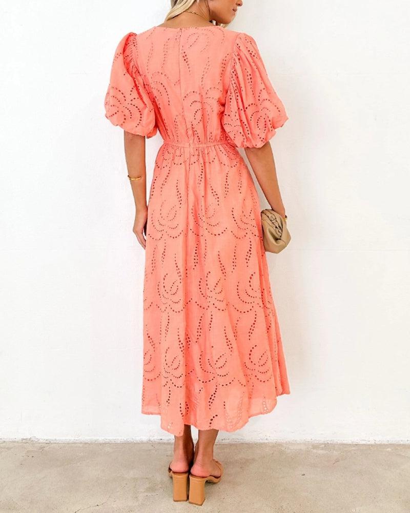 Orange Plain Short Sleeve Maxi Dress