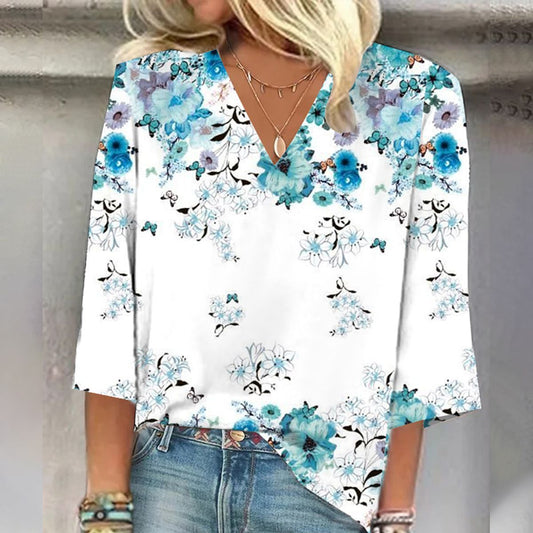 Breezy Floral Print 3/4 Sleeve Top