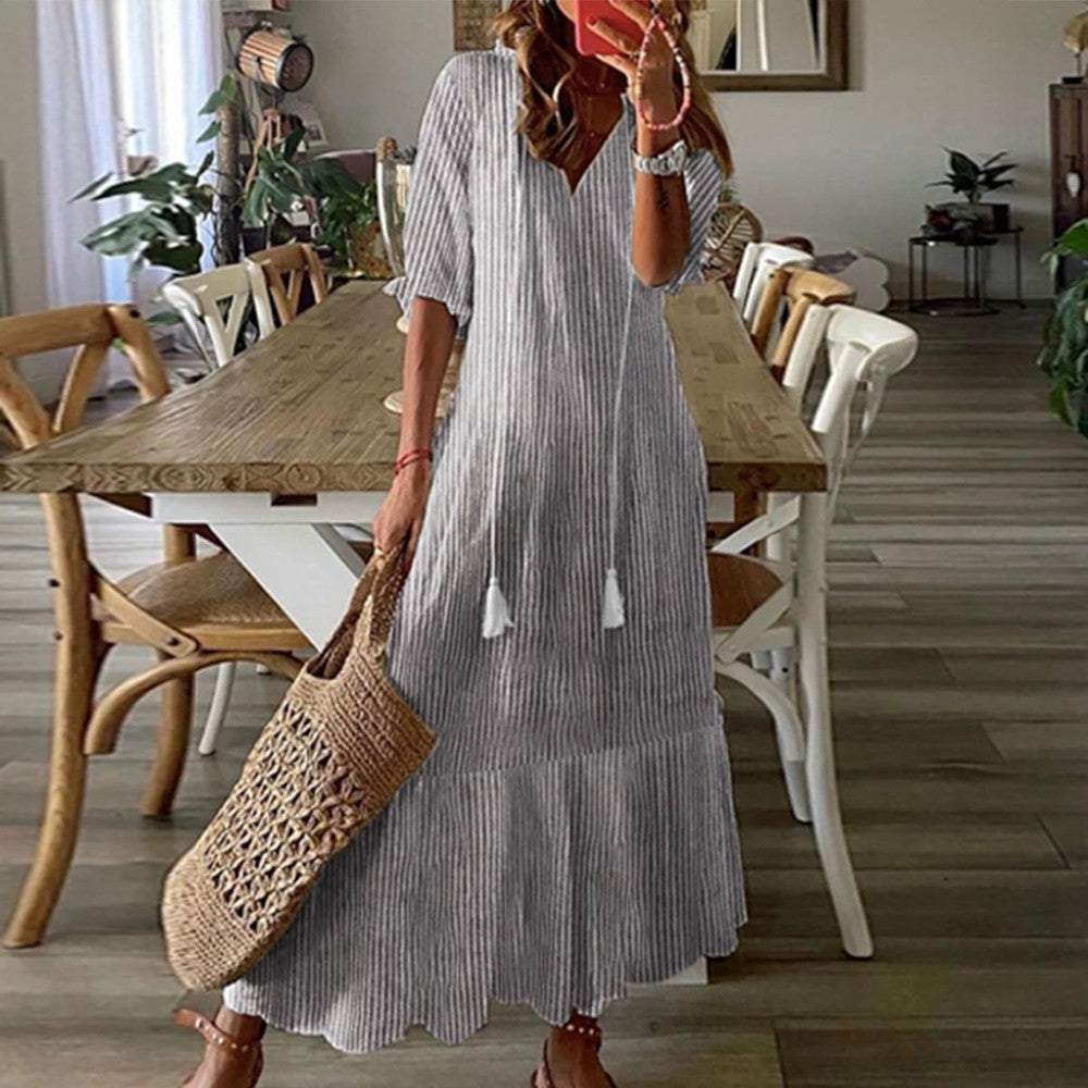 Modern Grey V-Neck Maxi Dress