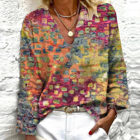 Ombre Square Paint Dot Print Long Sleeve Top