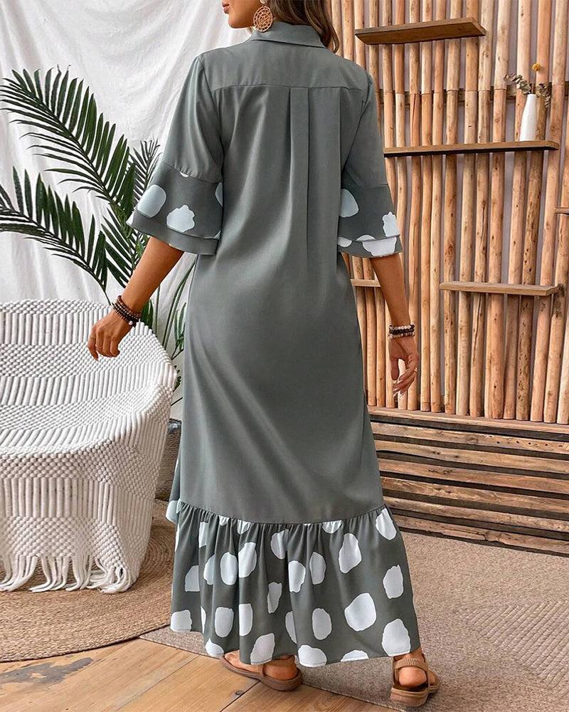 Trendy V-Neck 3/4 Sleeve Maxi Dress