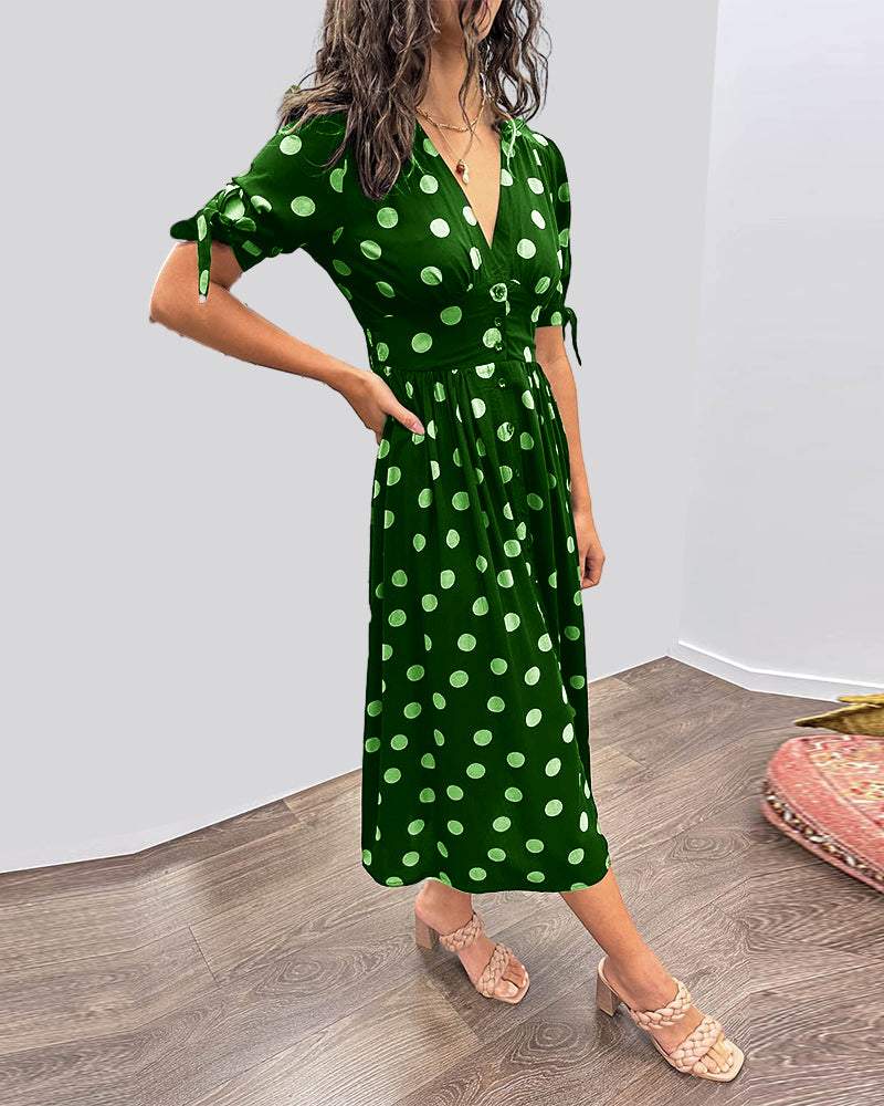 Deep V-neck polka dot Maxi dress