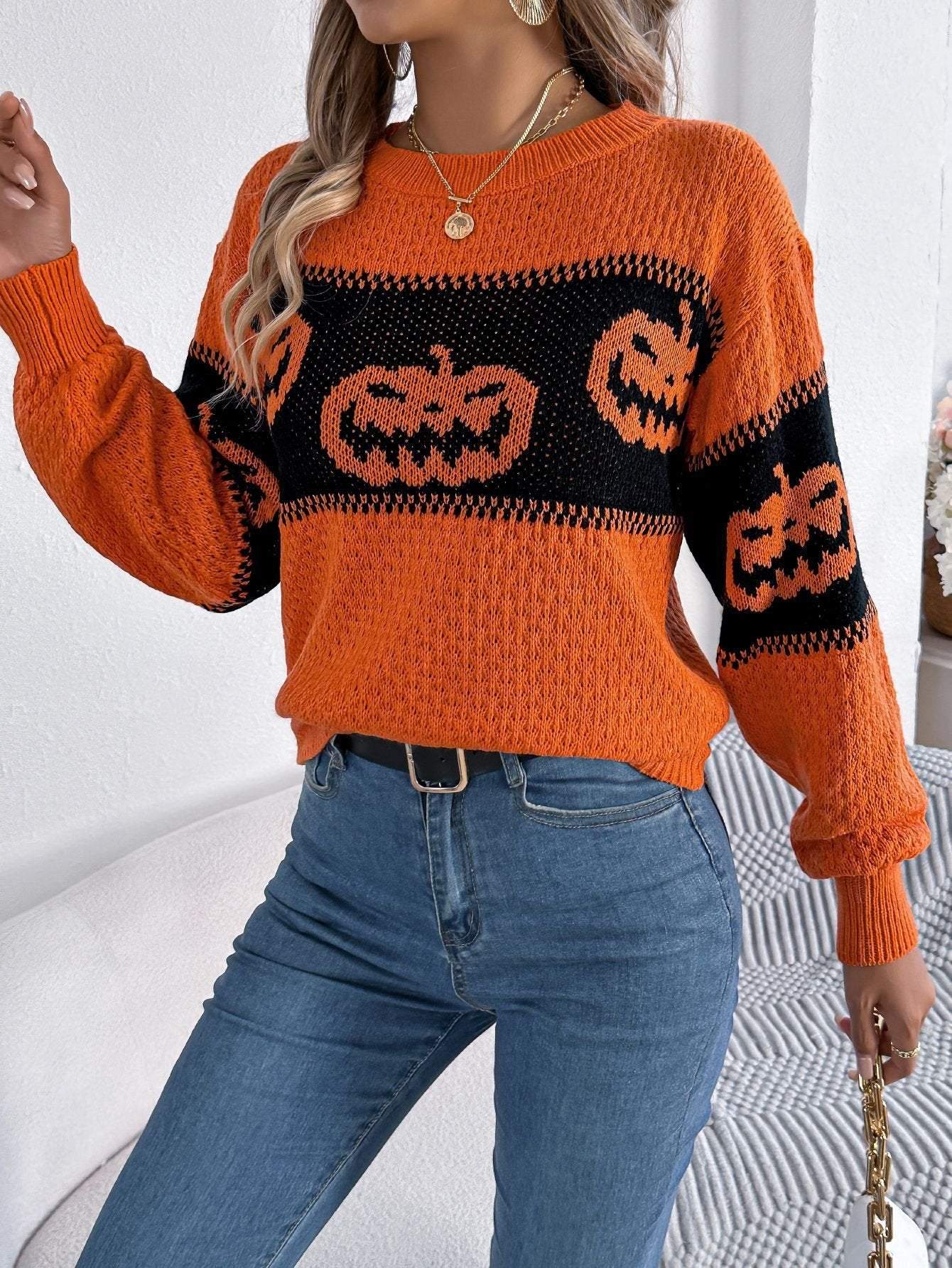 Chic Orange Round Neck Sweater