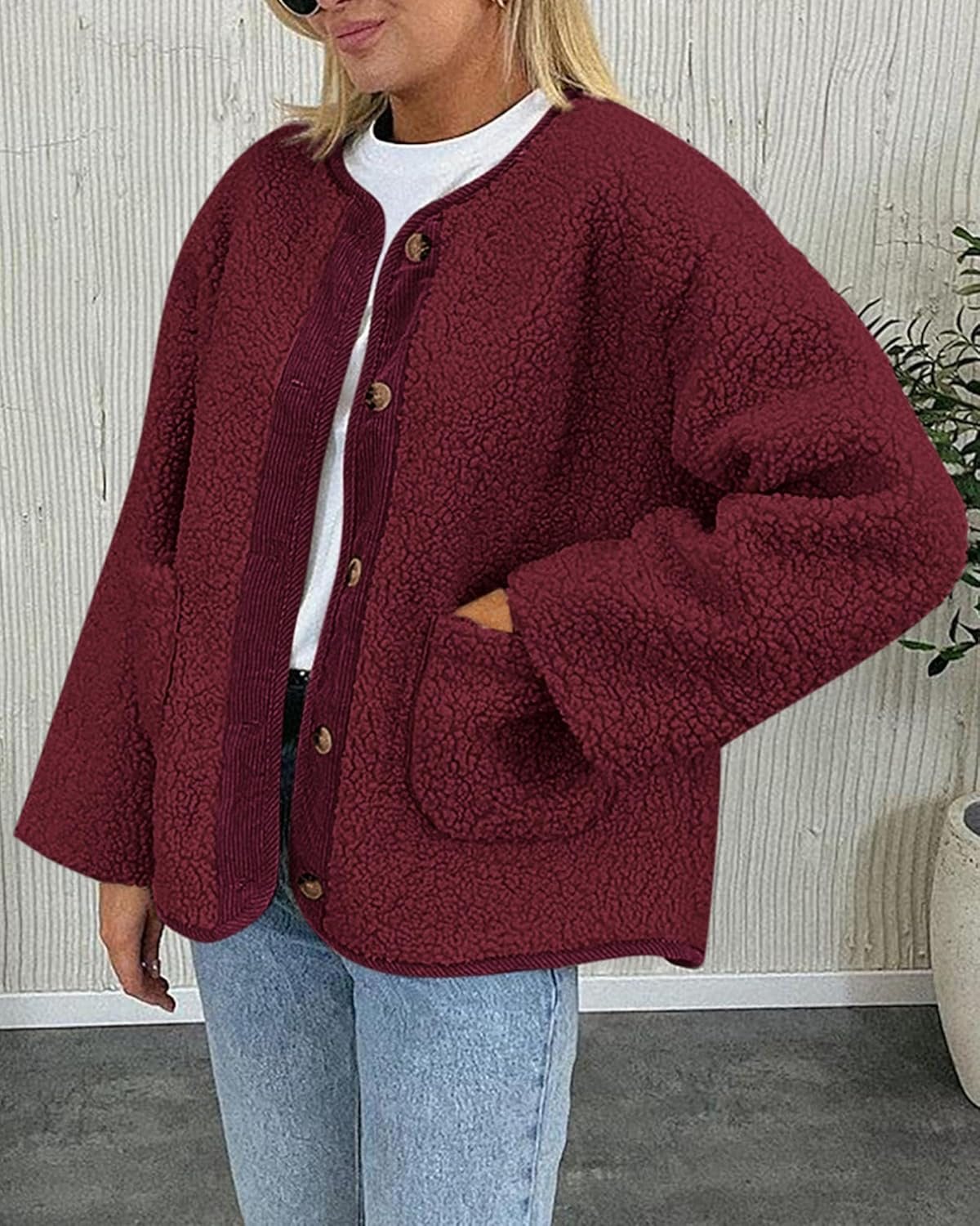 Casual Fuzzy Fleece Long Sleeve Button Jacket