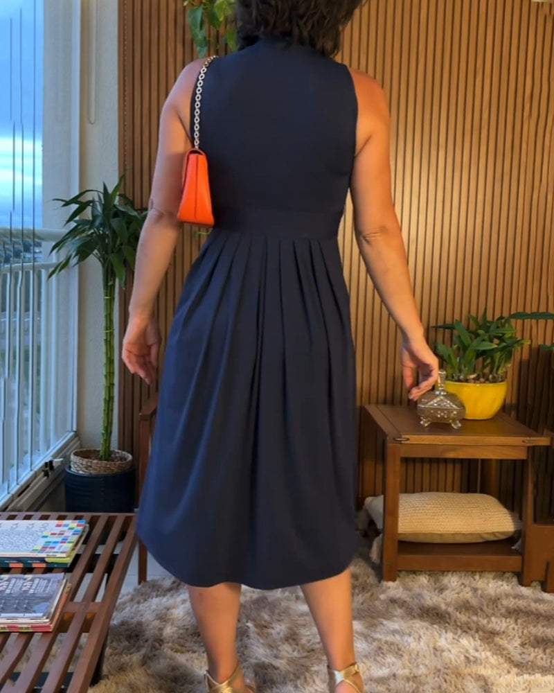 V-neck sleeveless fitted waist Midi Dress