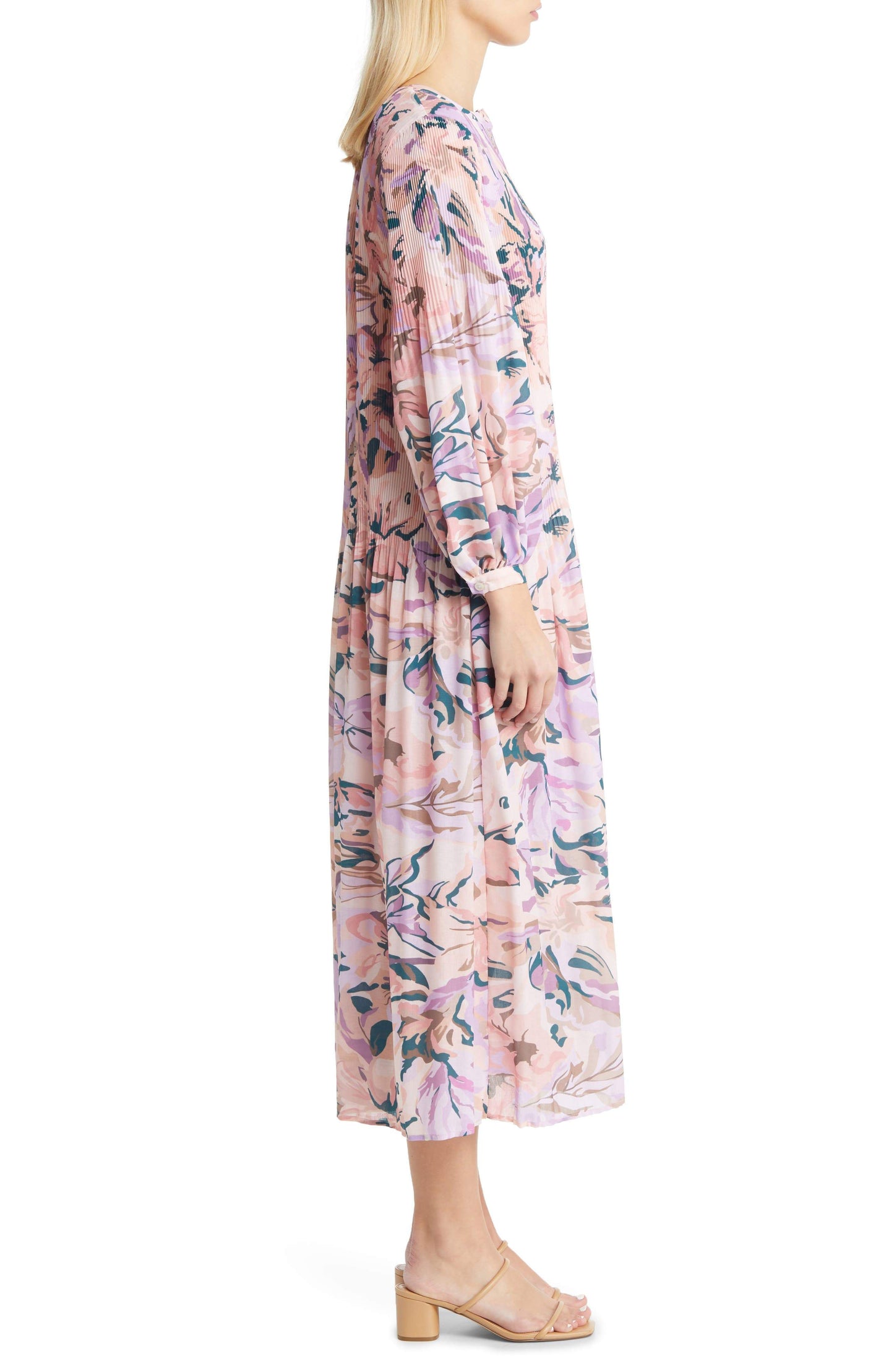 Floral Drop Waist Balloon Sleeve Midi Dress