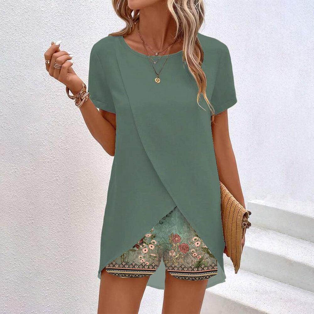 Breezy Print Short Sleeve Two Piece Set