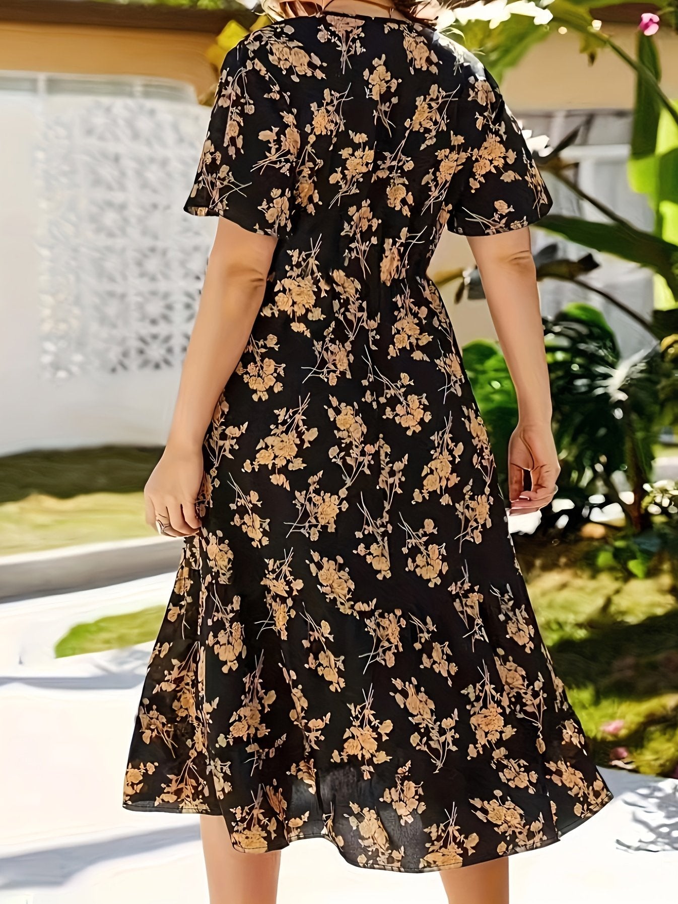 Vibrant Floral Print High Waist Midi Dress