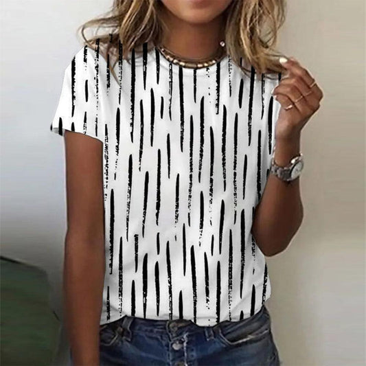 Dark Rain Vertical Stripe Short Sleeve Top