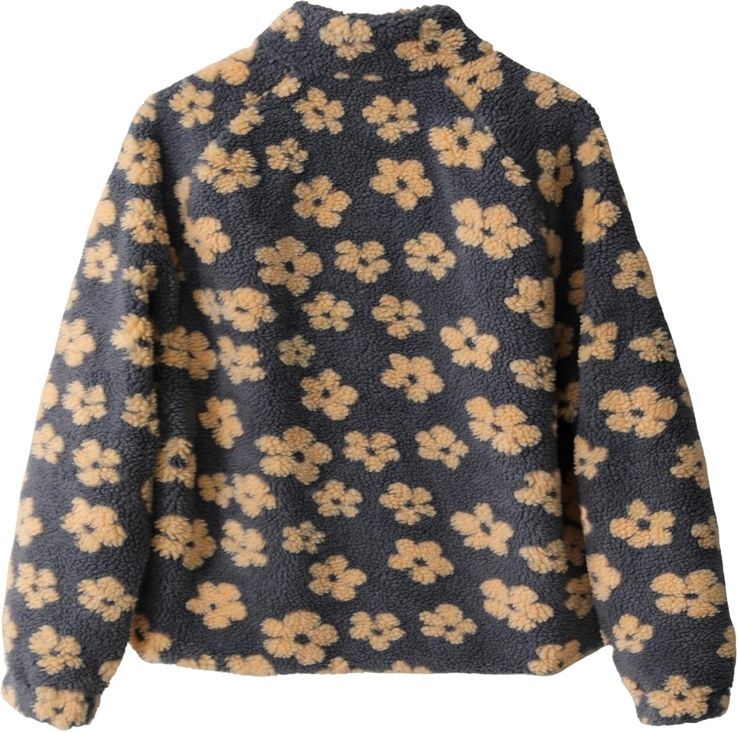 Trendy Stand Collar Zip-Up Fleece Floral Jacket