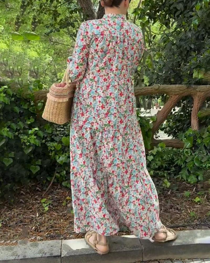 Unique V-Neck Floral Print Maxi Dress