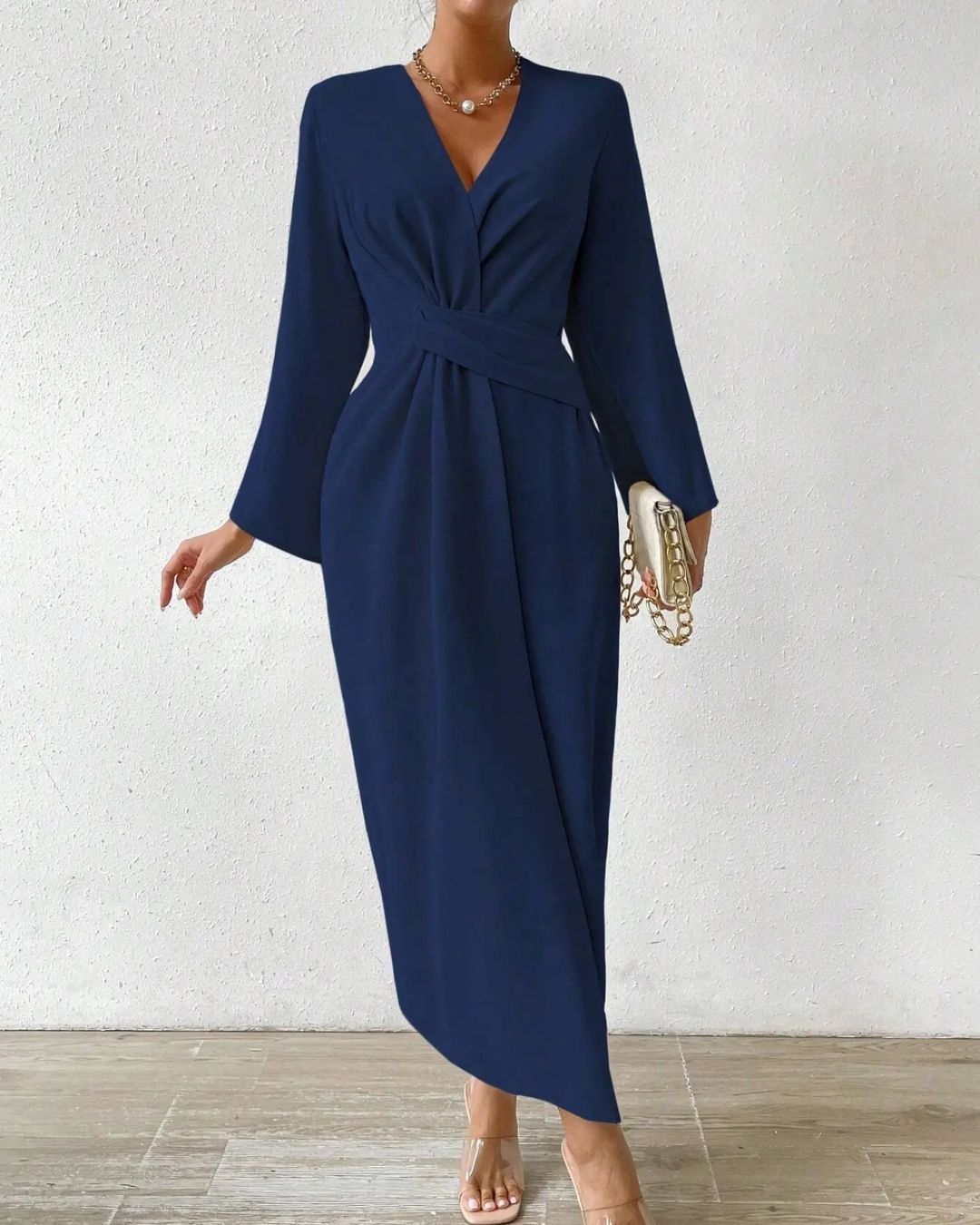 Elegant Long Sleeve Plain Maxi Dress