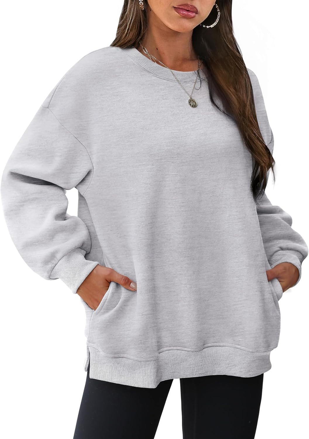 Fashion Crewneck Long Sleeve Pocket Pullover