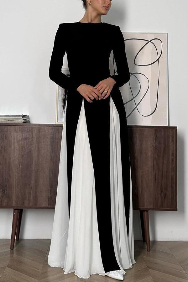 Robe longue à blocs de couleurs noir et blanc 