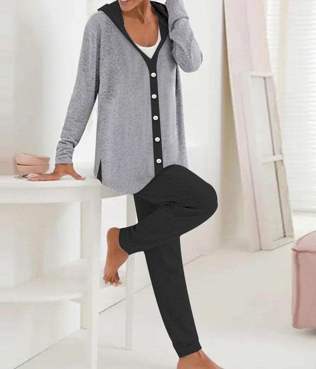 Grey Color Block Hoodie Two Piece Set