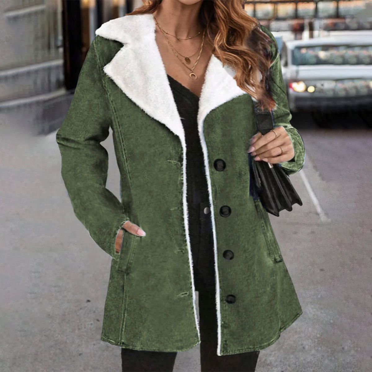 Baggy Green Color Block Outerwear