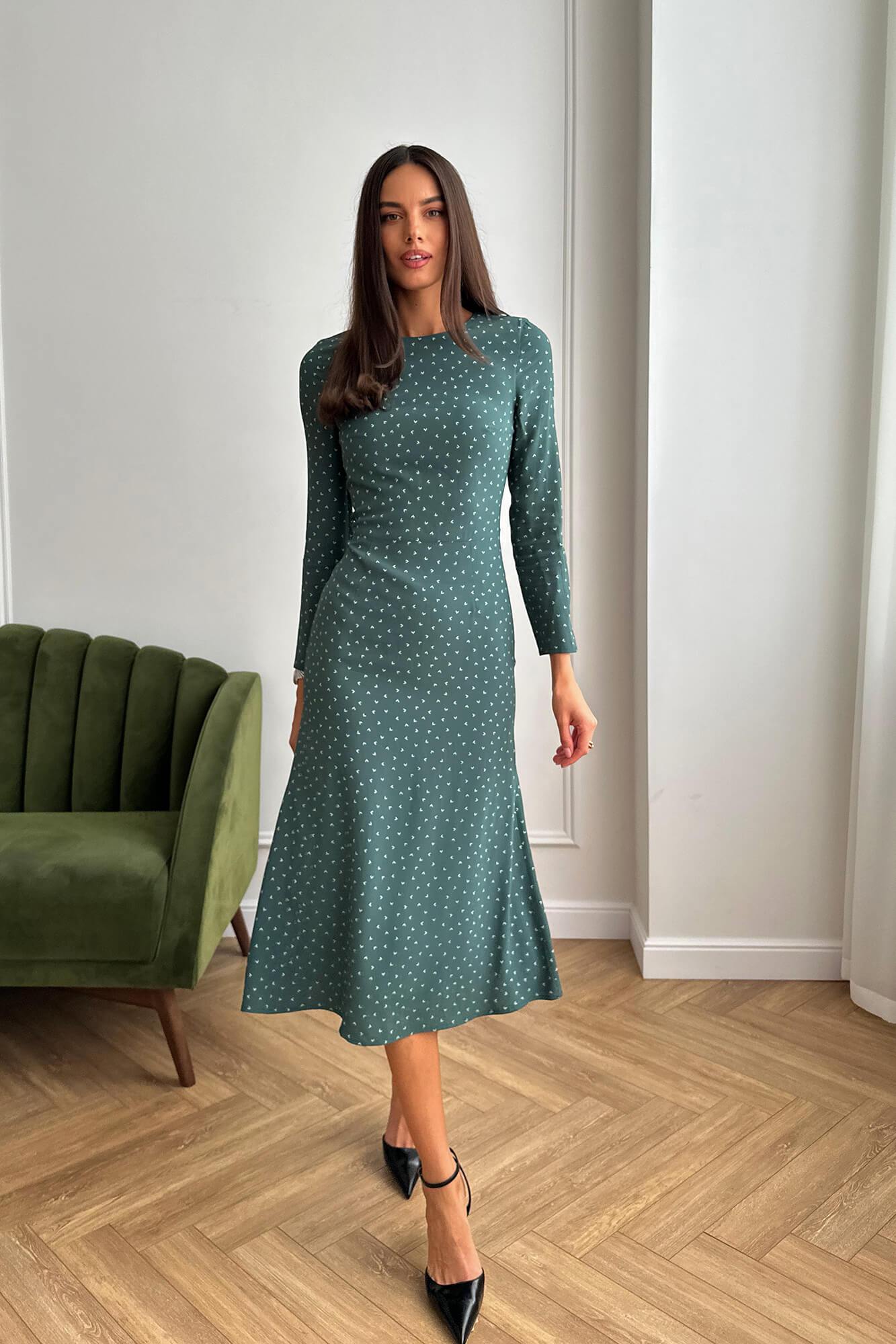 Godet Silhouette Long Sleeve Midi Dress