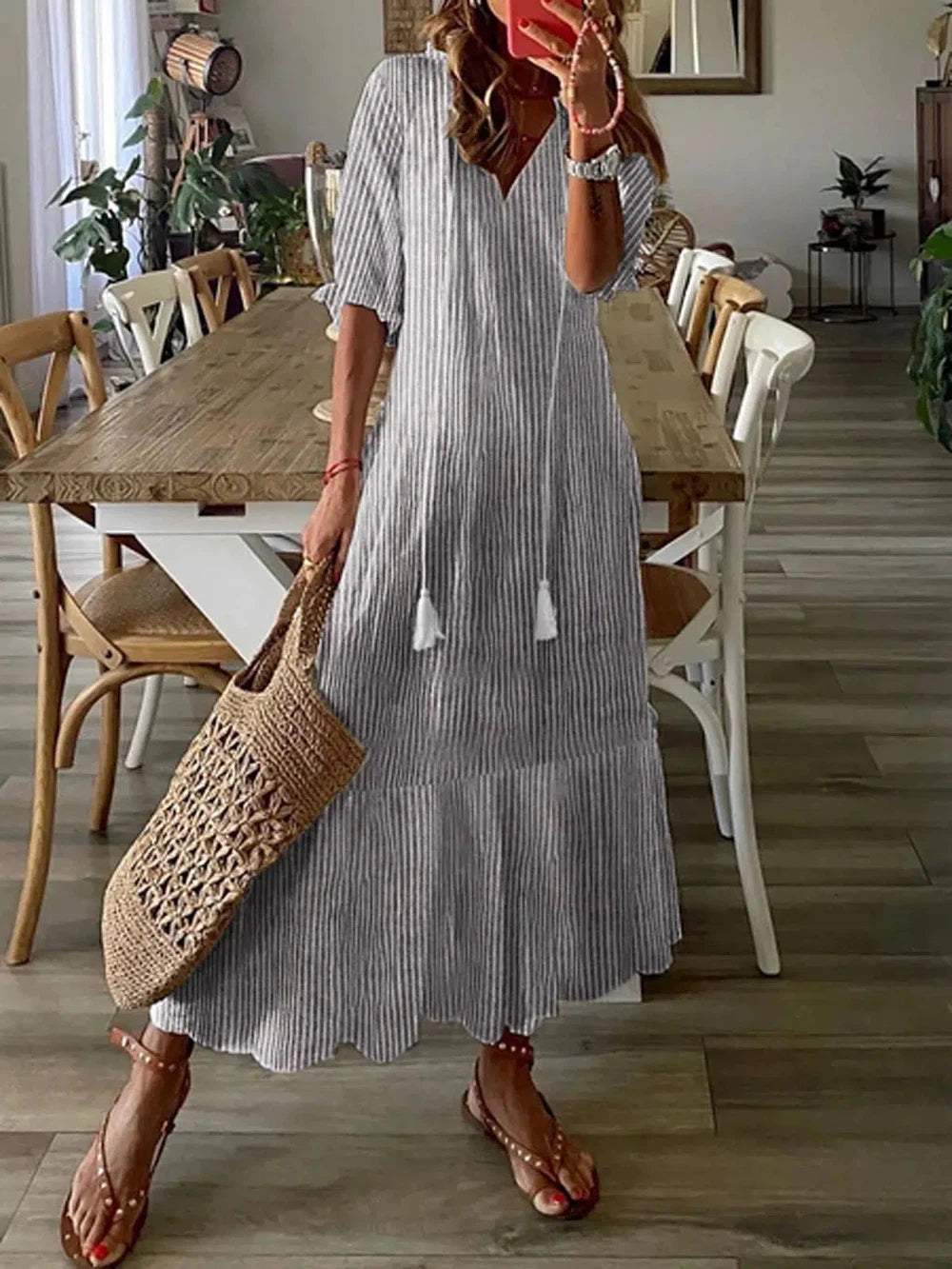 Modern Grey V-Neck Maxi Dress