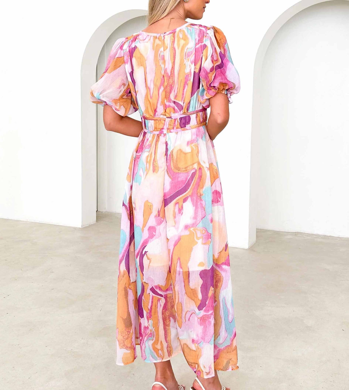 Sweet Short Sleeve Pink Maxi Dress